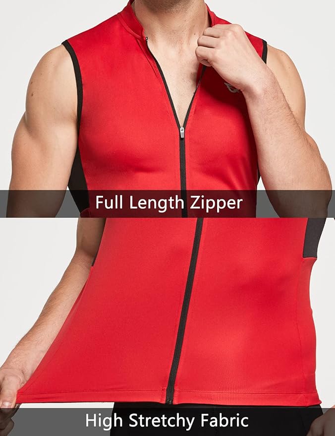 baleaf Men's Sleeveless Cycling Jersey Road Bike Shirt Bicycle Biking Tank Tops Full Zip Pockets SPF UPF50+