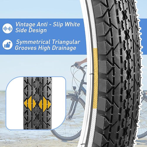 20"/24"/26" x 2.125" Folding Replacement Bike Tires for Beach Cruiser Bike，Bicycle Tires for Commuter Bikes，White Wall，1/2Tires & 1/2 Tubes & 2 Levers