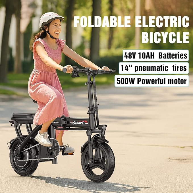AZHAR Foldable Electric Bike for Adults Teens, 1200W Peak Motor, Up to 25 MPH, 45 Miles PAS Range, Dual Suspension, 14” Tires, 3-Speed Modes, Compact & Portable Electric Mini Bike, Commuting Ebike