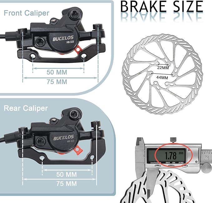 BUCKLOS Mountain Bike Disc Brake kit, MTB Mechanical Line Pulling Disc Brakes Caliper with Aluminum Alloy Levers /160mm Rotor,/is/PM Universal Adapter for Ebike/Folding Bike/Scooter/Fat Bike