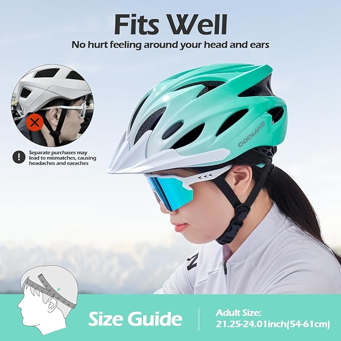 Odoland Adult Bike Helmet and Cycling Sunglasses Set for Men & Women, Safety Certified Bicycle Helmet with UV Protection Glasses for Mountain, Skating, Road, City Commuting & Outdoor Riding