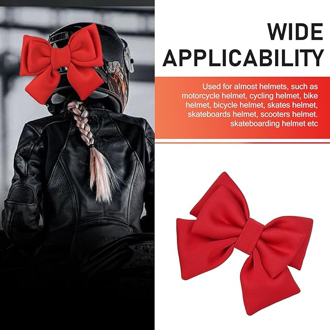 Cute Large Motorcycle Helmet Bow, Fabric Removable Helmet Bow, 7.87" x 10.24" Fashionable Accessory for Women, Universal Fit for Motorcycle, Ski & Bike Helmets (Red)