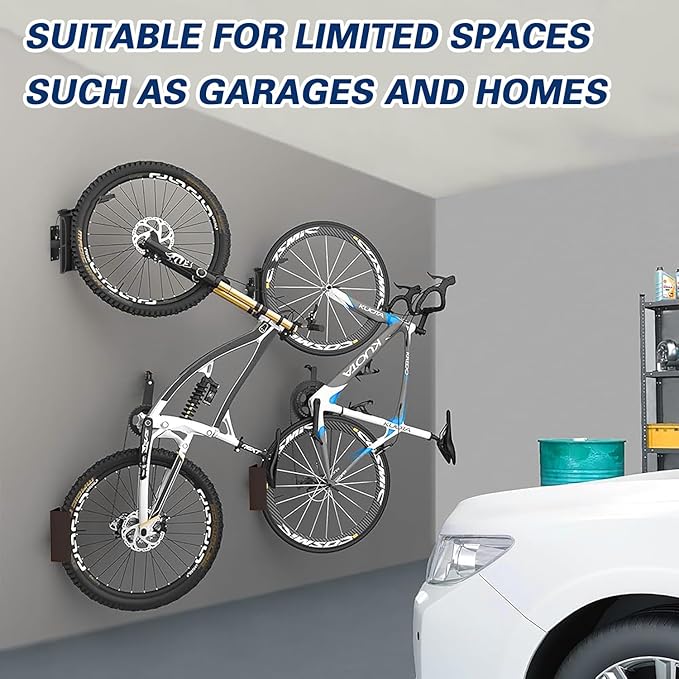 Swivel Bike Wall Mount, Metal Wall Bike Rack with Durable Sleeves, Space-Saving Vertical Bike Rack with 180° Swivel for Home and Garage, Bike Storage Hanger Mount Up to 66 lbs, 1-Pack