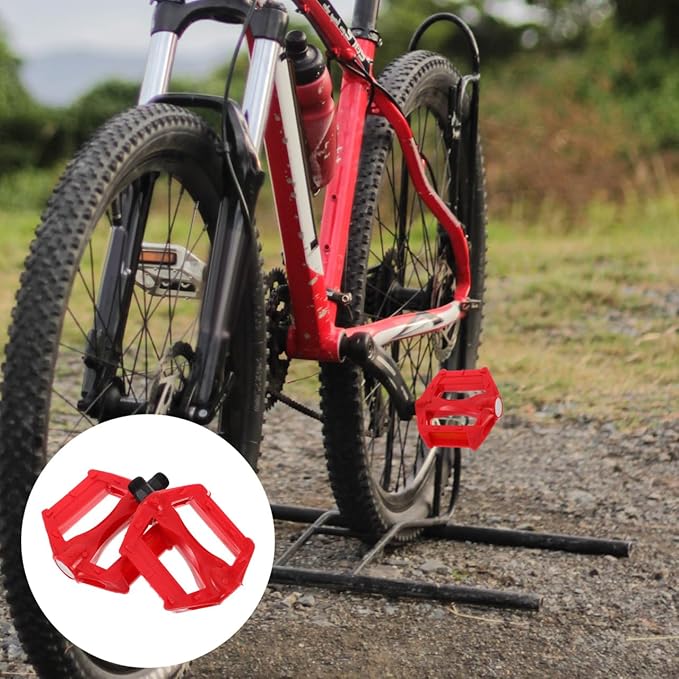 Alasum Non-Slip Mountain Bicycle Pedals Flat, Durable Plastic Bike Parts for Road Bikes, Red Pedals for Kids and Boys Cycling on Streets, Parks, and Trails