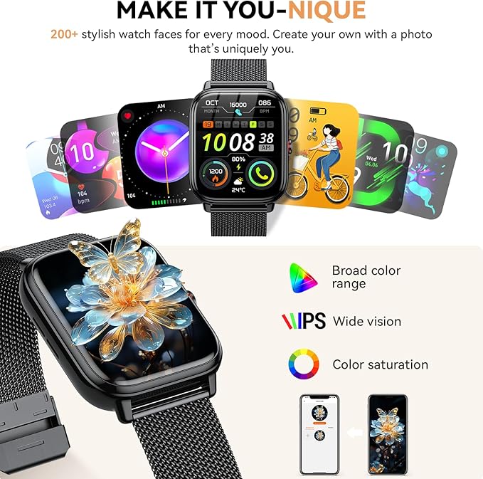 Smart Watch for Women Men- Answer/Make Call, Fitness Step Tracker Watch with Sleep Monitor/Activity Counter/110+ Sport Mode, Smartwatch for Andriod iPhone iOS Compatible