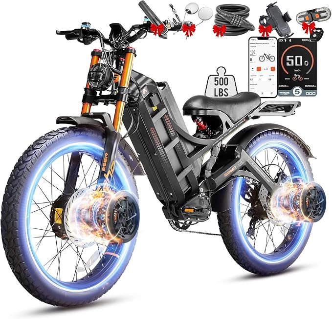 eAhora Romeo Pro 3 Electric Bike - [2026 Latest] 50MPH 5600W Dual Motor 60V 80AH 250Miles Long Range Ebike for Adults, 26" * 4.0 Fat Tire Fast Electric Mountain Bike Full Suspension Off-Road E-Bike