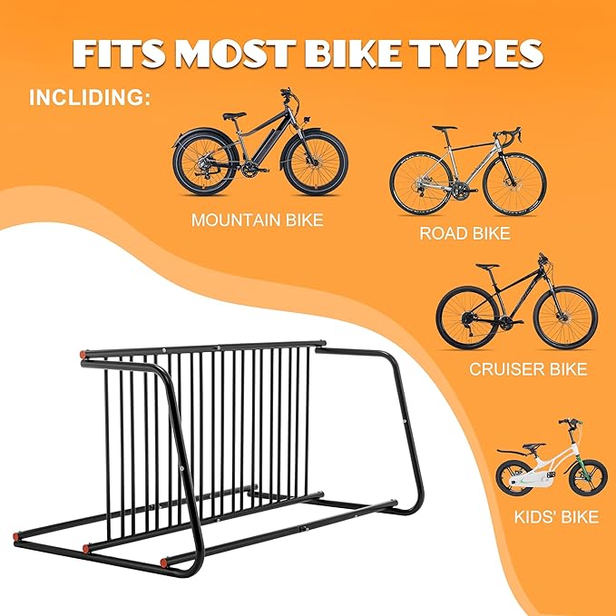 10 Holders Floor Bike Rack Stand, 60" Commercial Grid Bike Storage Rack, Freestanding Bicycle Storage Organizer Bicycle Floor Parking Stand for Garages Streets Yards Bike Events