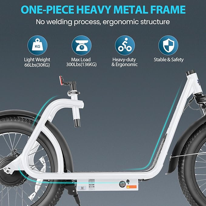 Caroma 819W Foldable Electric Scooter Adults, 20" Fat Tire Electric Bike with 500Wh Battery, Up to 30Miles & 20MPH, Adult Electric Bicycles for Commuting with Basket&Adjustable Seat