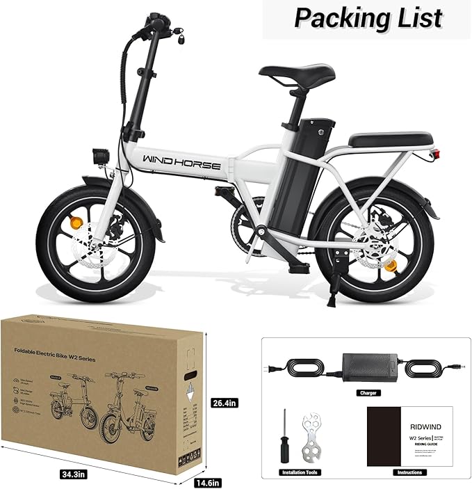 RIDWIND 16" Folding Electric Bike Adults, Peak 630W Adult Electric Bicycles, Up to 25 MPH and 35 Miles Foldable Ebikes, Electric Bike for Teens with 36V 8Ah Removable Battery, UL2849 Certificate