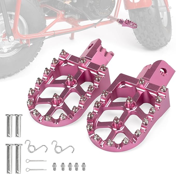 Mini Bike Foot Pegs CNC Anti-Slip Wide Footpegs for CRF50 CRF70 Coleman CT100U CT200U BT200X CC100X CRF XR50 70 110 125 SSR Apollo TaoTao Motorcycle Dirt Bike Pit Bike Pedals (Pink)