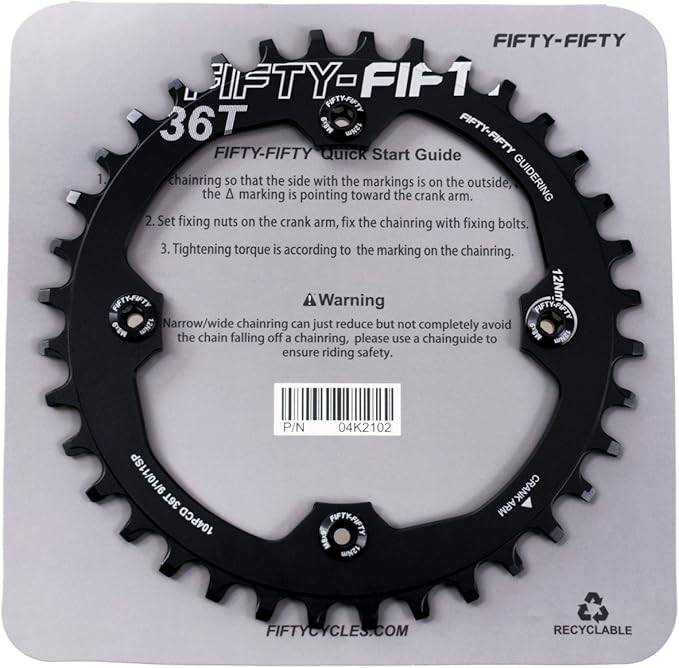 FIFTY-FIFTY Round 104BCD Chainring, 30T 32T 34T 36T Narrow Wide Mountain Bike Chainring, Single Chainring for 9/10/11-Speed with 4 Alloy Chainring Bolts for MTB