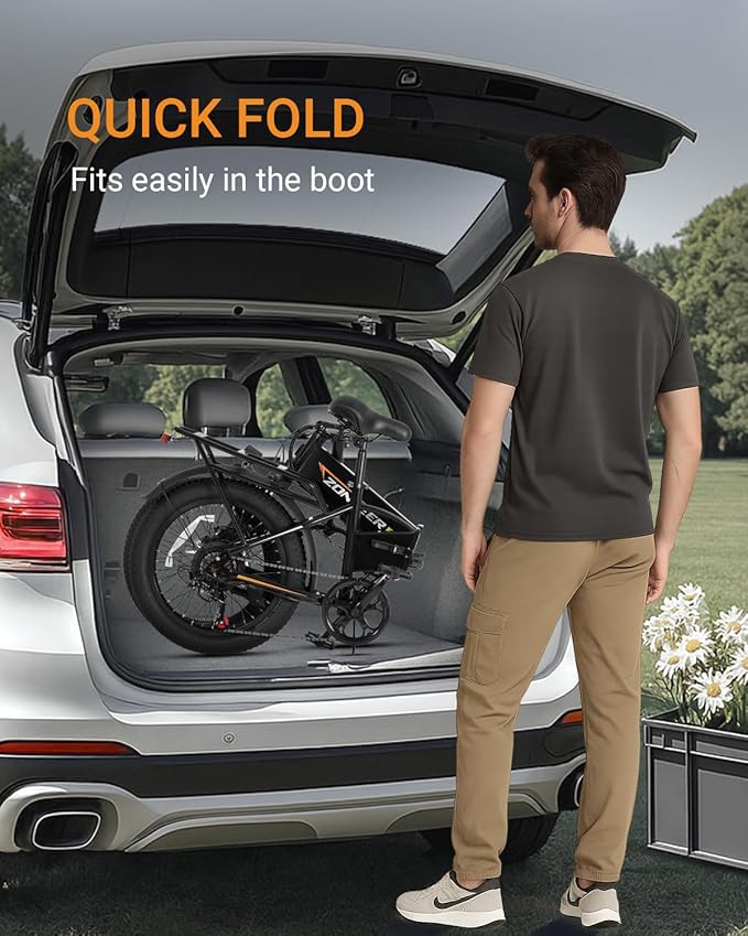 Folding Electric Bike, 48V 10.4AH Large Removable Battery E Bike, 28 MPH, 50 Miles Max Range, 20" Fat Tire Electric Bike for Adults, Adult Electric Bicycles for Commute