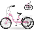 MOPHOTO Adult Folding Tricycle, 7-Speed 3 Wheel Bike for Adults, Seniors, Women & Men, 20/24/26 Inch Low Step-Through Trike with Large Rear Cargo Basket, Adjustable Seat, Space-Saving Cruiser Bicycle