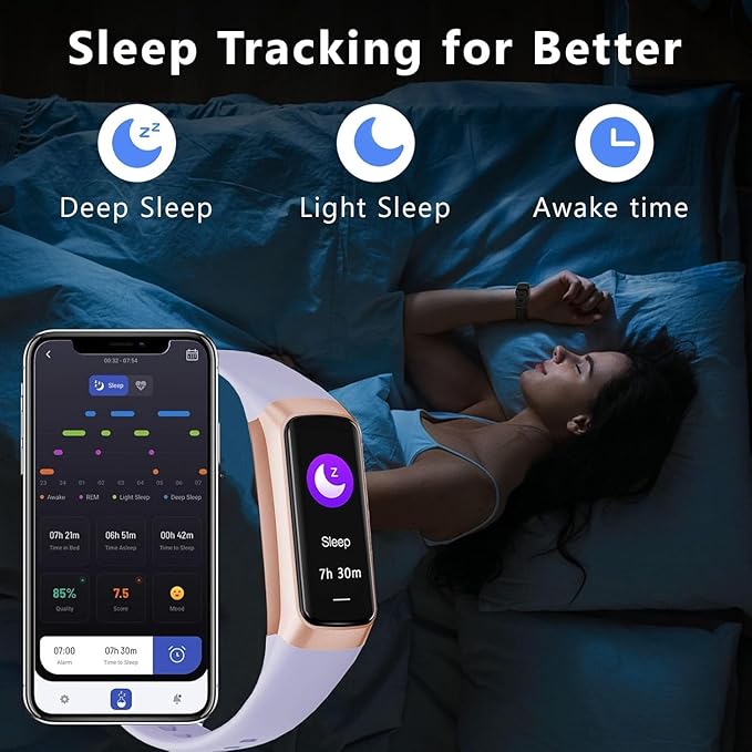 Fitness Tracker with 24/7 Heart Rate Sleep Blood Oxygen Monitor,IP68 Waterproof Smart Watch,1.10''AMOLED Touch Color Screen,Step Counter Health Activity Trackers for Women Men (Purple)