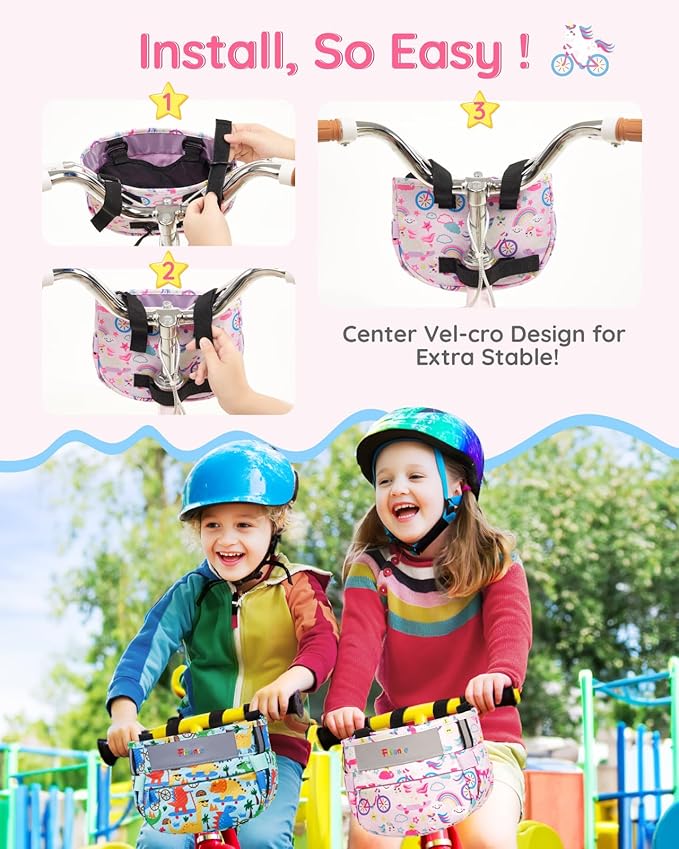 Kids Bike Basket, Bicycle Basket Front Handlebar, Waterproof Cute Fabric Children's Bike Basket, Kids Bike Accessories Fit Most Boys, Girls, Toddlers Bike or Scooter, Easy to Install