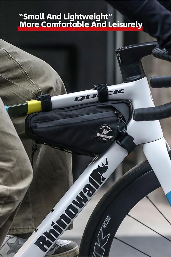 Rhinowalk Bike Frame Bag Waterproof Triangle Frame Storage Bag with Cable Port 1L Lightweight Bicycle Bag for Road Bike MTB Gravel Bike Compact Cycling Accessory with Pump Strap (Black)