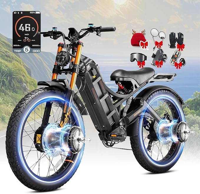 eAhora Romeo Pro 3 Electric Bike - [2026 Latest] 50MPH 5600W Dual Motor 60V 80AH 250Miles Long Range Ebike for Adults, 26" * 4.0 Fat Tire Fast Electric Mountain Bike Full Suspension Off-Road E-Bike