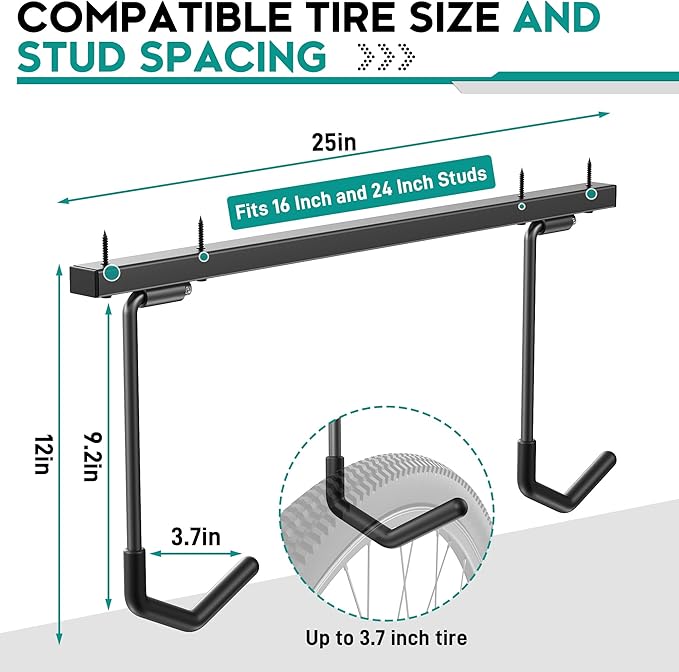 EVERHANGER Ceiling Mounted Bike Racks for Garage, Indoor Bike Storage Hanger with Adjustable Cycling Hooks for 2 to 4 Bikes, Holds up to 260lbs