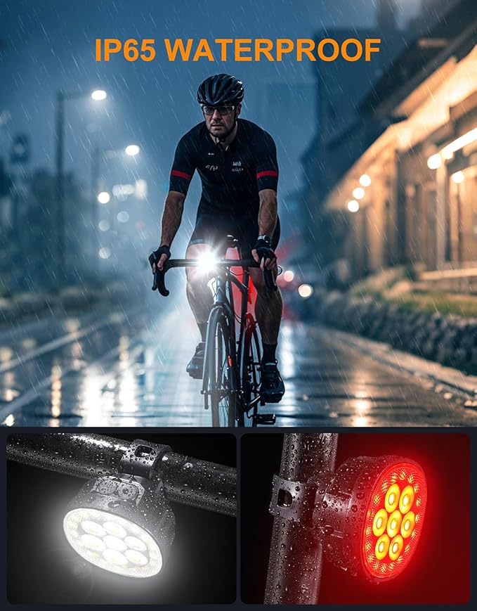 2026 Ultra Slim Bike Lights with Reflectors, 8+6 Modes Bike Headlight and Tail Light Assemblies Motorcycle, IP65 Waterproof & Dual USB-C 1-2 Hrs Fast Charge Bike Lights for Night Riding Cycling