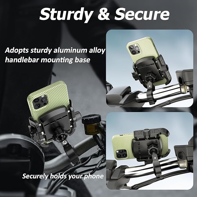 Bike Motorcycle Phone Mount with Aluminum Alloy Mounting Base, [1s Lock & Release] [Camera Friendly] Bicycle Handlebar Cell Phone Holder for Scooter ATV, Fit 5.4-7.2" Smartphone