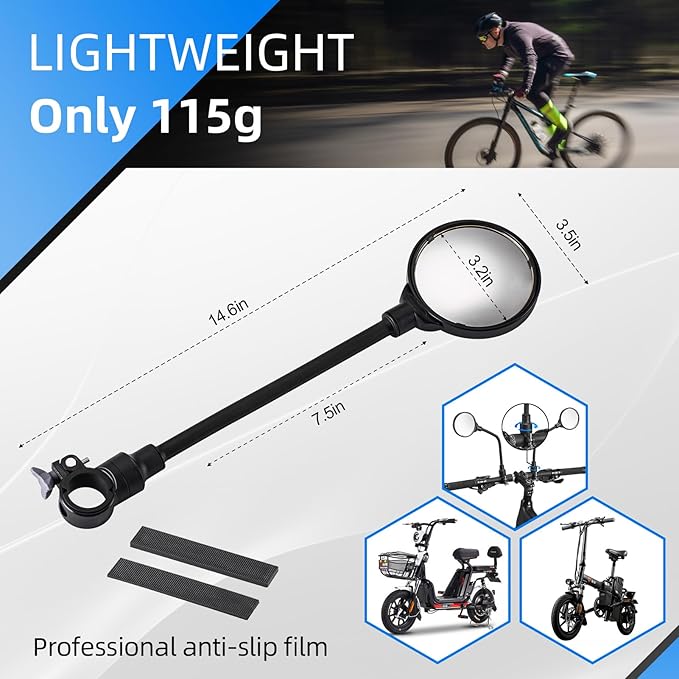 ROCKBROS Bike Mirror Handlebar Mount 360°Rotatable Adjustable Bicycle Rear View Mirror HD Wide Angle Clear Acrylic Convex Safe Bike Mirror for Mountain Road Bike Electric Motorcycle