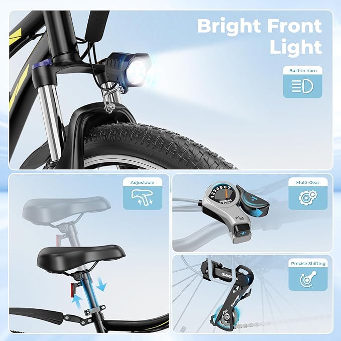 Electric Bikes for Adults, 26"/27.5" E Bikes for Adults with 1200W Peak Motor, 28 MPH, 50+ Miles Range Electric Bicycle, E Mountain Bike with 480WH Removable Battery, UL Certified