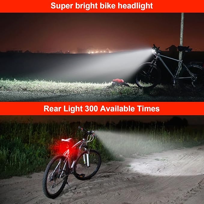 Victagen 5000 Lumens 3LED Bike Lights for Night Riding, Super Bright Front and Back Bike Headlight, USB Rechargeable, 6 Modes