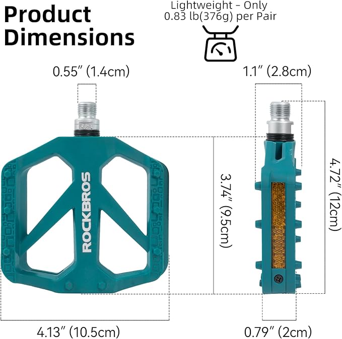 ROCKBROS Mountain Bike Pedals MTB Pedals Bicycle Flat Pedals Nylon 9/16" Sealed Bearing Lightweight Design for Road Mountain BMX MTB Bike