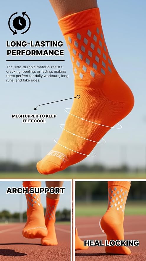 ReflecToes Reflective Socks for cycling and running - 330 Candle Power High Visibility Night Safety Gear - Biomotion Support
