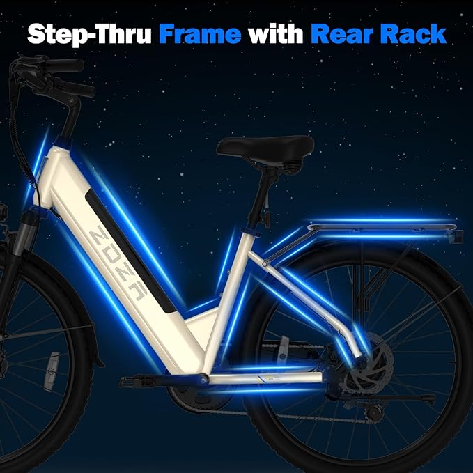 Electric Bike for Adults, 1000W Peak Motor, 60 Miles 22Mph Electric Bike, 26" Commuter E Bikes with 48V 10.4Ah Removable Battery, Step-Thru Ebike, Adjustable Stem, 7-Speed & Front Suspension