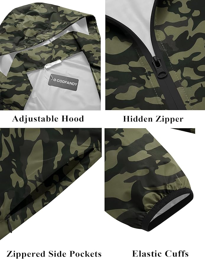 COOFANDY Men's Light Rain Jacket with Hood Packable Waterproof Raincoat Golf Rain Gear Travel Hiking Windbreaker