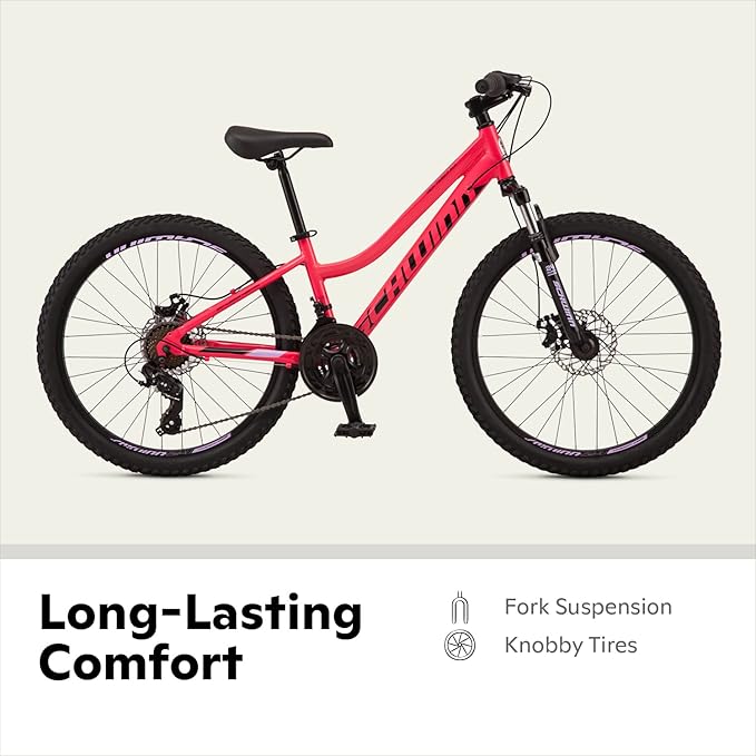 Schwinn High Timber Mountain Bike for Adult Youth Men Women Boys Girls, 24 to 29-Inch Wheels, 7 or 21-Speeds, Front Suspension, Aluminum and Steel Frame Options
