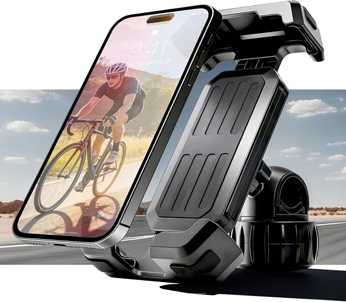 4rd-Gen Super Easy Install Bike Phone Holder, [1S Quick Lock] Motorcycle Phone Mount Clip, Bicycle Scooter Ebike Handlebar Holder Clamp fit Large Phone Case, Phone Mount for 4.7''-7'' Cell Phones