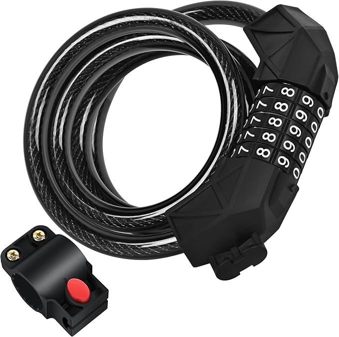 Ebike Electric Bike Cable Lock, Resettable 4 Feet Cable Lock for Electic Bicycle, Electric Scooter, Motorcycle with Mounting Bracket