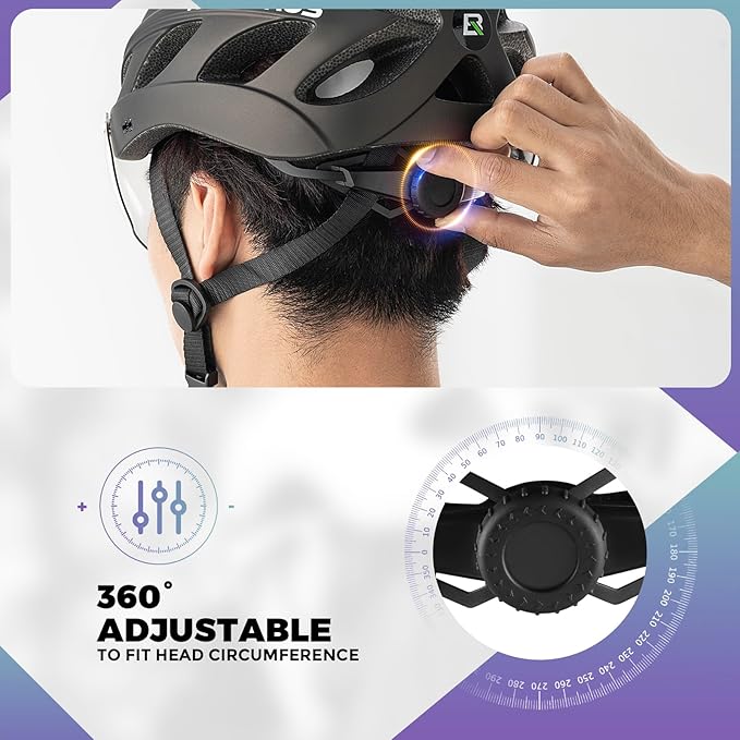 ROCKBROS Bike Helmet for Adult Men Women with Suggested Fit 58-65cm, Detachable Magnetic Goggles & Sun Visor, Lightweight with Adjustable Side and Chin Strap, Suitable for Myopia Glasses