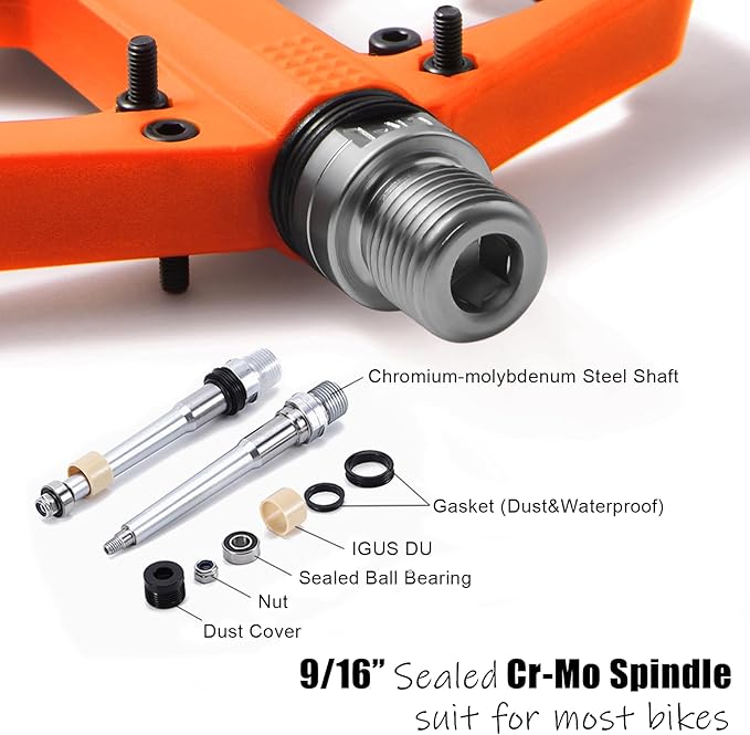 MTB Pedals Large Mountain Bike Pedals, Lightweight Nylon Fiber Composite Bicycle Platform Pedals, Grippy Pedals w 18 Pins, Cr-Mo Spindle fit w 2 Bearings, Clipless Pedals for BMX MTB Bike 9/16"