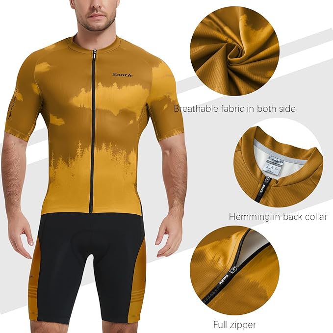 Santic Men’s Cycling Jersey Short Sleeve Bike Shirts for Men Bicycle Jacket with Pockets Breathable & Quick Dry Yorkson