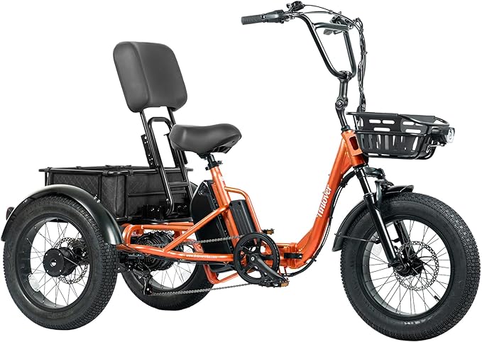 Folding Electric Tricycle for Adults 2 Seater, 22MPH 100 Miles 4" Wide Fat Tire Electric Trike, 3 Wheel Electric Bike 1200W, 48V 20AH Battery, 550LBS Load, Reverse, Parking, Differential, UL Certified
