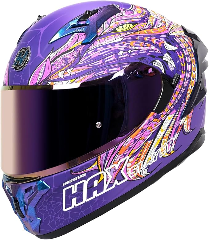 HAX Obsidian Pro Full Face Dual Visor Adult Motorcycle Helmet for Motorbike Street Bike with Pinlock Ready DOT Approved Slyer Purple L