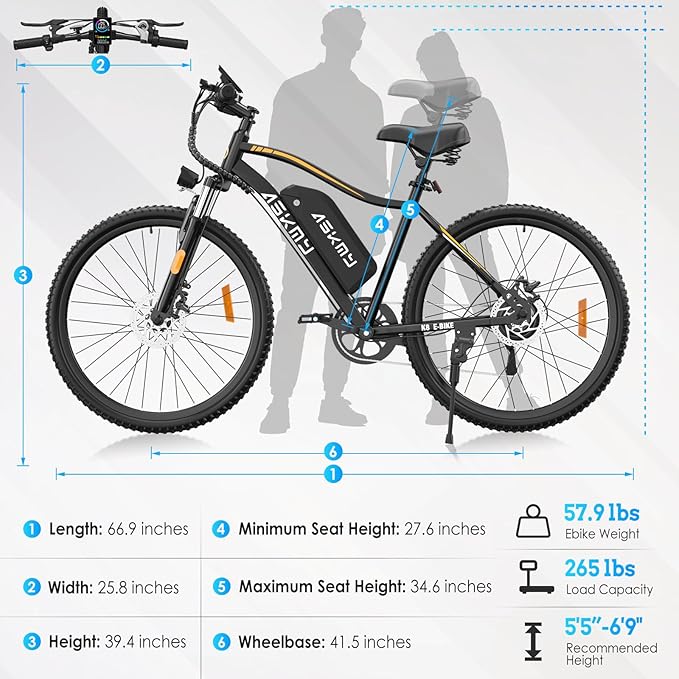 Electric Mountain Bike for Adults 750W Peak Motor, 26 Inch E-Bike with 48V 480Wh Removable Battery, Commuter Electric Bicycle with 25MPH and 40-50 Miles PAS Range, 7-Speed, Front Fork Suspension