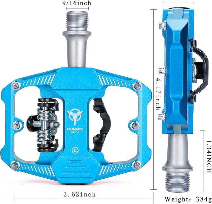 Mountain Bike Pedals - Dual Function Flat and Clipless Pedal - 3 Sealed Bearing Platform Pedals Compatible with SPD, Bicycle Pedals for BMX Spin Exercise Peloton Trekking Bike