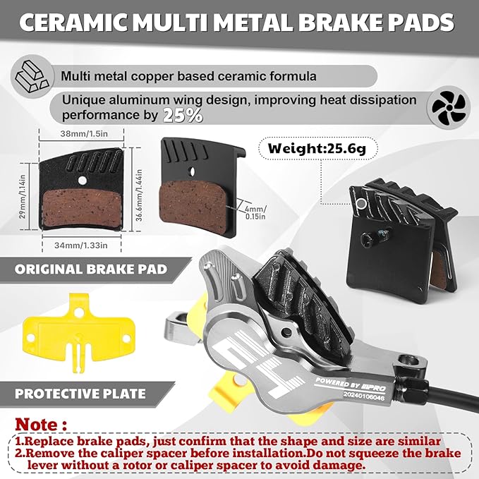BUCKLOS IIIPRO MTB 4 Pistons Hydraulic Disc Brake Set Front 800mm and Rear 1550mm with Ceramic Brake Pad for Mountain Bike(Pre-Bled)