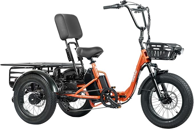Folding Electric Tricycle for Adults 2 Seater, 22MPH 100 Miles 4" Wide Fat Tire Electric Trike, 3 Wheel Electric Bike 1200W, 48V 20AH Battery, 550LBS Load, Reverse, Parking, Differential, UL Certified