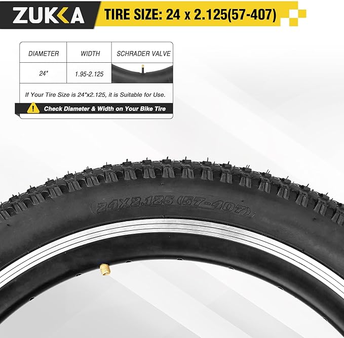 ZUKKA Bike Tire 20/24/26/27.5/29 x 2.125 Bike Tire 2 Pack Mountain Bike Tire Folding Replacement Tire for MTB Mountain Bike, Kids