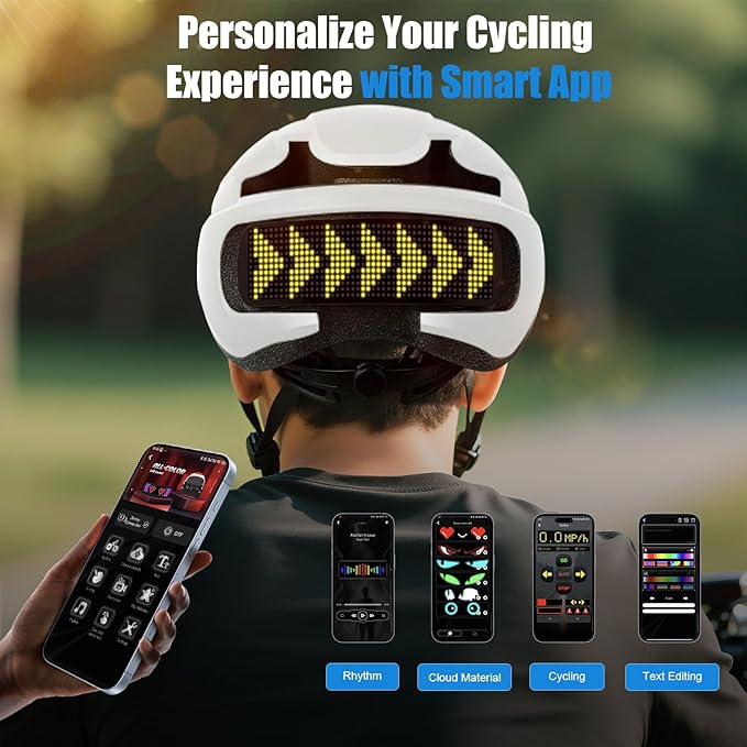 Bike Helmet, Bicycle Helmets with Light, 360° High Visibility LED Display, Lightweight Adjustable Mountain Bike Helmet with Turn Signals, Smart APP Controlled, Helmets for Adults, Youth, Men & Women