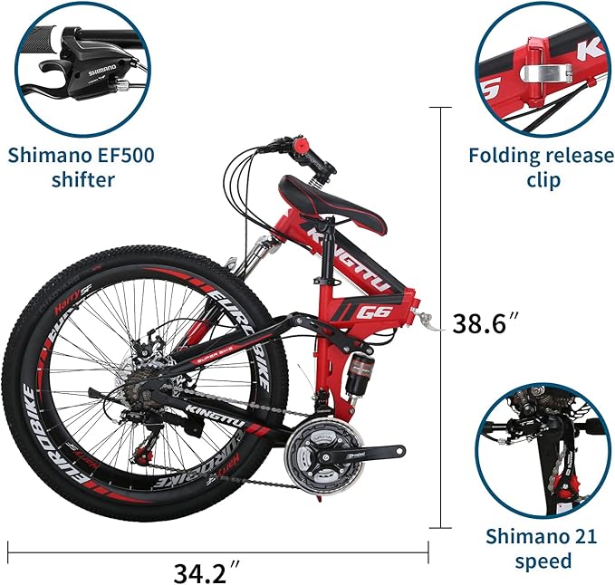 EUROBIKE 26 in Folding Mountain Bikes for Adult Men and Women G6