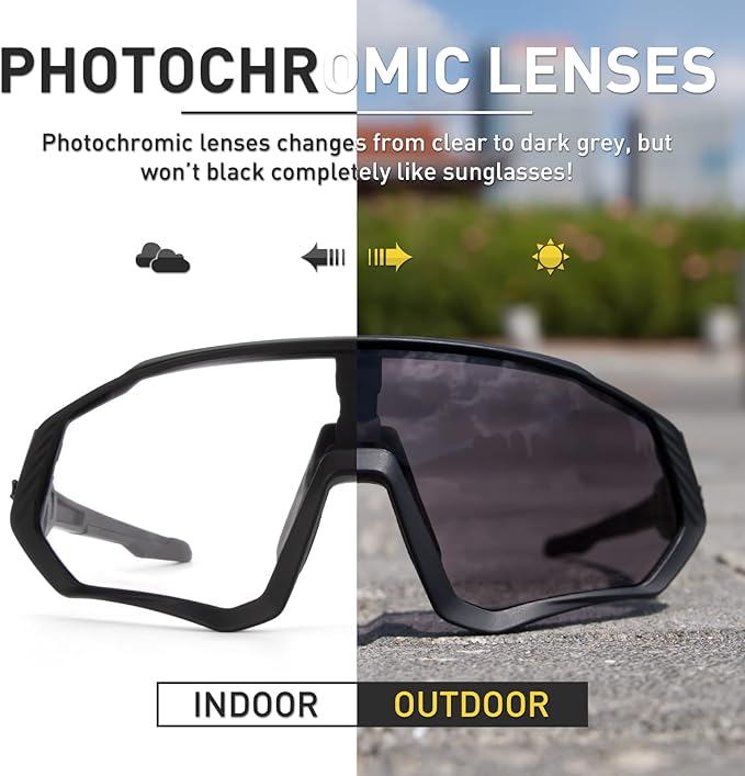 KAPVOE Photochromic Cycling Glasses Men Women Mountain Bike Sunglasses Clear MTB Bicycle Riding - K9408