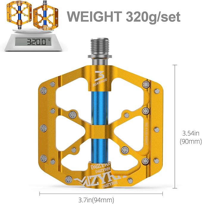 MZYRH Road/Mountain Bike Pedals,Lightweight 3 Bearings Bicycle Pedals,9/16” Aluminum Alloy Flat Pedals for Road Mountain BMX MTB Bike
