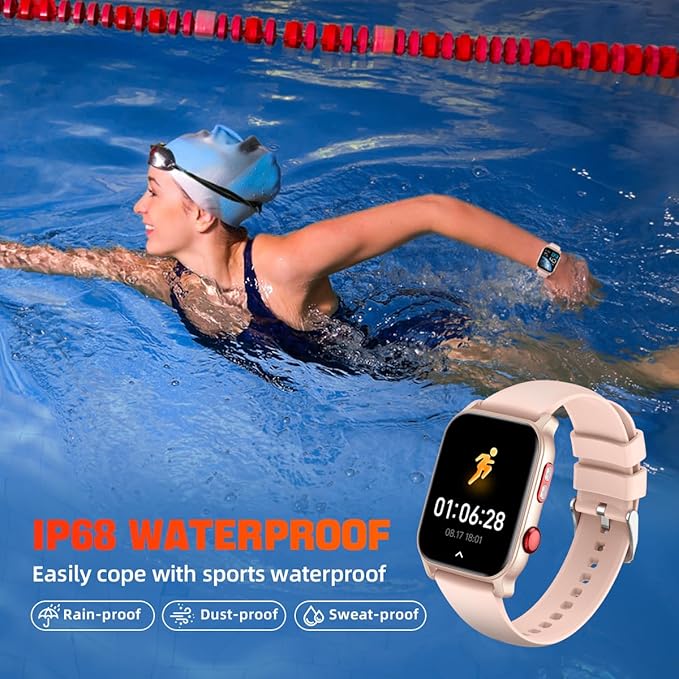 QTLLBT Smart Watch for Men Women, 1.83 inch Screen Compatible iOS Android IP68 Waterproof 100+ Sports Bluetooth Fitness Watch Sleep Heart Rate Monitor (Pink)