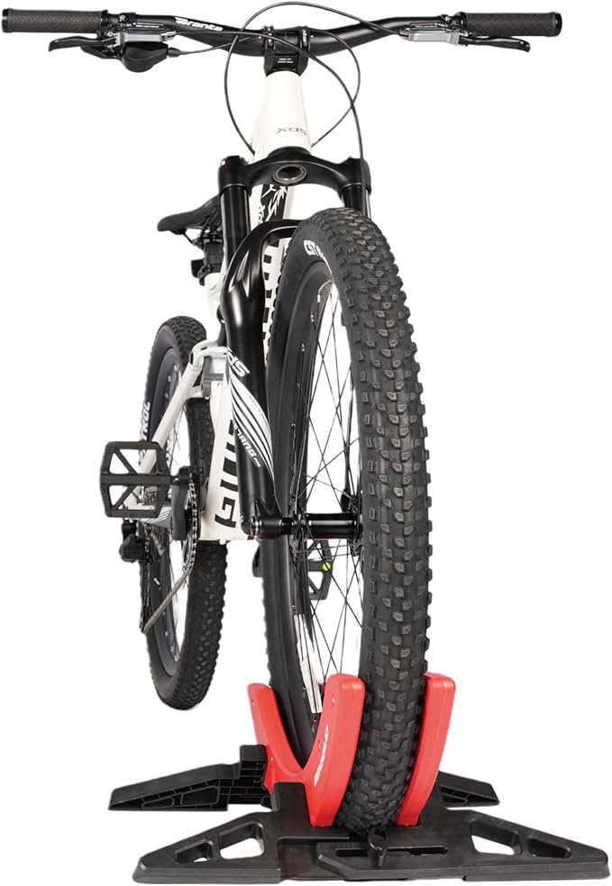 Bike Rack & Floor Stand – Heavy-Duty Adjustable Bicycle Stand for Garage/Home, 20-29" Road/MTB/BMX/Commuter/Kids Bike, 1-Bike Indoor Parking Rack, Red
